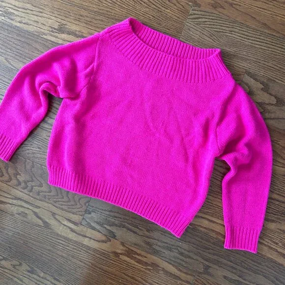 Judith March Hot Pink Sweater Off One Shoulder Cozy Sweater Size Small Relaxed - Picture 3 of 8